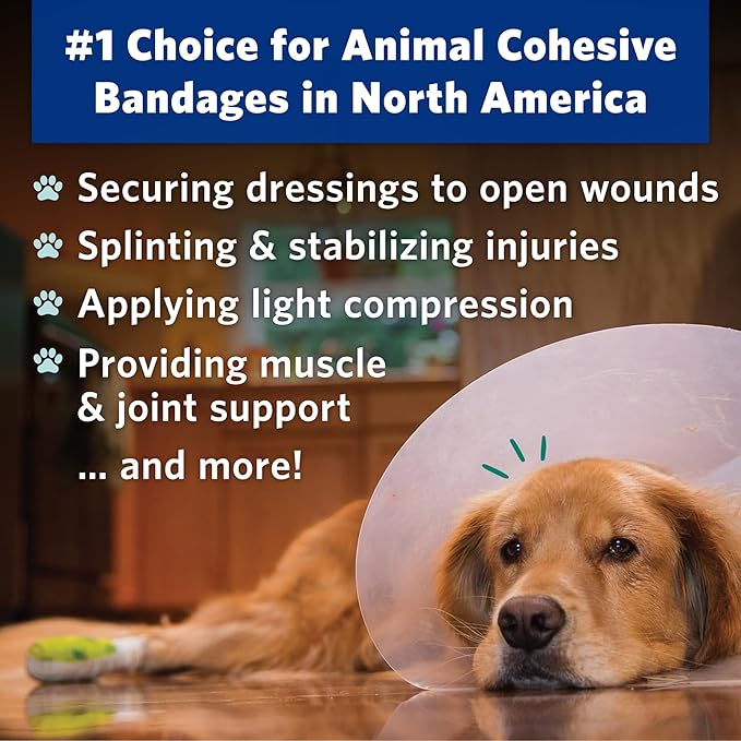 OVIK Health PetFlex No Chew – Flexible Self-Adhering Elastic Bandage for Wound Care – First Aid Wrap for Small Animals Like Dogs, Cats, and Other Pets - 2 inch, 2 Rolls