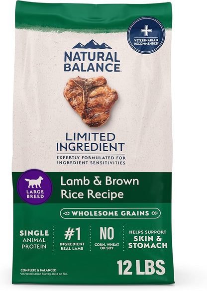 Natural Balance Limited Ingredient Large Breed Adult Dry Dog Food with Healthy Grains, Lamb & Brown Rice Recipe, 12 Pound (Pack of 1)