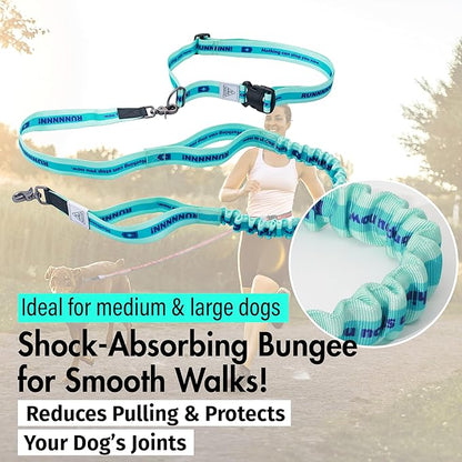 Hands Free Dog Leash with Waist Belt Lifetime Replacement, Dual Handle Bungee Leash for Running, Jogging, Hiking and Walking, for Medium and Large Dogs 5118