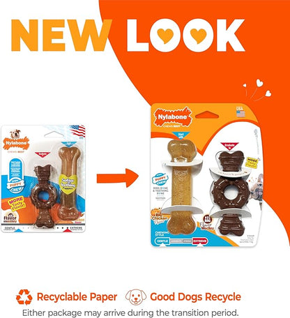 Nylabone Ring Bone Chew Toy for Puppies, Puppy Teething Toys, Puppy Enrichment Toys, Chicken Flavor, X-Small Dogs - Up to 15 lbs, 2 Pack