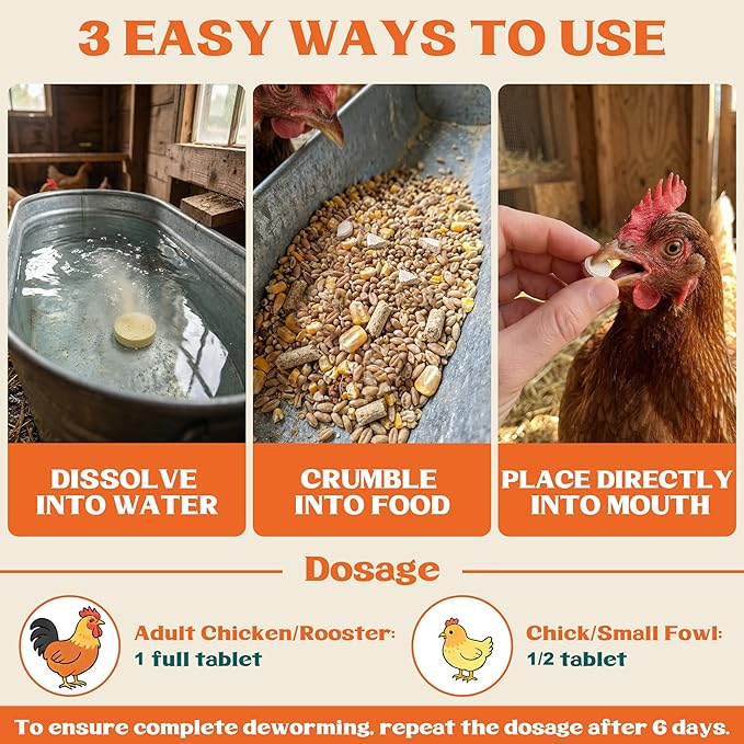 Miguelina Dewormer for Chickens and Poultry, Natural Formula, Vitamin for Roosters Turkeys, Safe for Laying Hens, 120 Tablets