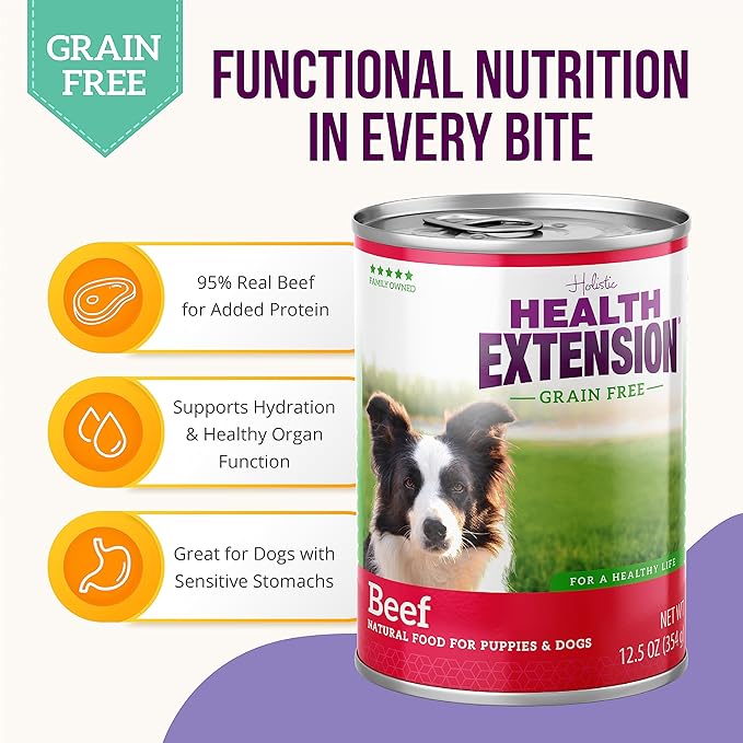 Health Extension 95% Beef Grain-Free Wet Dog Food, High Protein Recipe, Limited Ingredients, Picky Eaters, Ideal for Sensitive Stomachs 5.5 oz (Case of 24)