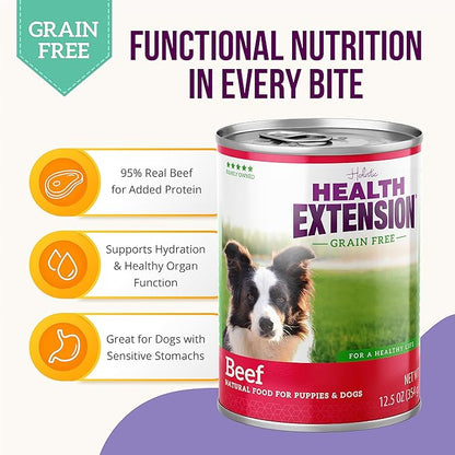 Health Extension 95% Beef Grain-Free Wet Dog Food, High Protein Recipe, Limited Ingredients, Picky Eaters, Ideal for Sensitive Stomachs 5.5 oz (Case of 24)