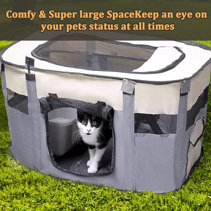 Dog Cat Playpen, Puppy Pet Playpen Indoor for Small Dogs Tent Crates Cage Outdoor, Portable Pop Up Dog Kennel Playpen Cat Tent for Dogs/Cats/Rabbits, Removable Zipper Top, Grey (Large(26"x26"x18"))