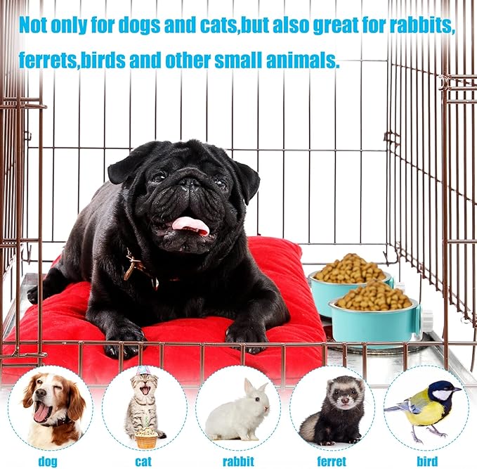 12 Pieces Crate Dog Food Bowls, Removable Stainless Steel Hanging Puppy Kennel Water Bowl Pet Cage Water Feeder Coop Cup for Rabbit, Ferret, Cat, Birds, Rats, Guinea Pigs