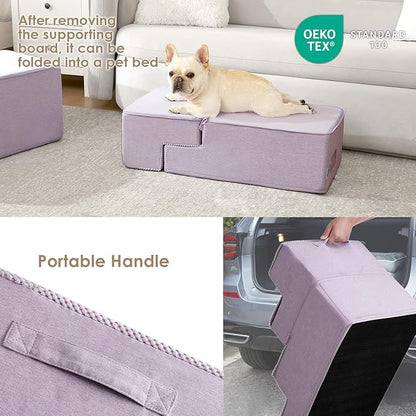 EHEYCIGA Dog Stairs for Bed 18" H, 4-Step Dog Steps for High Bed, Pet Steps for Small Dogs and Cats, Non-Slip Balanced Pet Ramp Indoor, Lilac