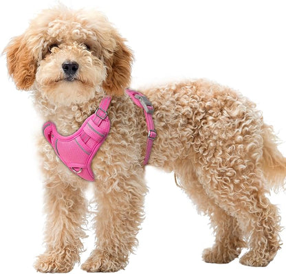BARKBAY No Pull Dog Harness Large Reflective Dog Harness with Front Clip and Easy Control Handle for Walking Training Running with ID tag Pocket(Pink,XS)
