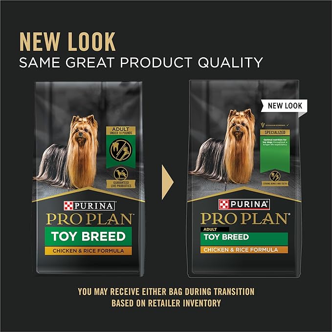 Purina Pro Plan Toy Breed Dog Food, Chicken and Rice Formula With Guaranteed Live Probiotics - 5 lb. Bag
