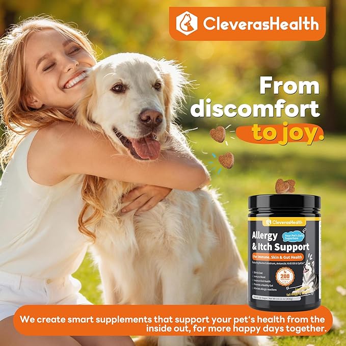 Dog Allergy Relief Chews 200ct Relieve Seasonal Allergies and Skin Itching Alleviate Licking Behavior Boosting Immunity and Hair Protection - Chicken