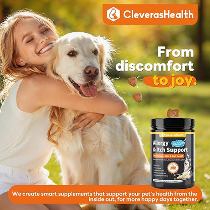 Dog Allergy Relief Chews 200ct Relieve Seasonal Allergies and Skin Itching Alleviate Licking Behavior Boosting Immunity and Hair Protection - Chicken
