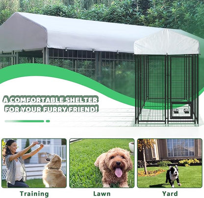 LEMBERI 6x4x6 FT Outdoor Dog Kennel for Large Dogs, Heavy Duty Welded Wire Steel Dog Playpen Fence with Secure Lock, Pet Pen with UV-Resistant Waterproof Roof Cover for Outside