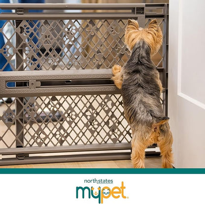MYPET North States Paws Portable Pet Gate: 26-40" Wide. Pressure Mount. No Tools Needed. Made in USA, 23" Tall, Expandable, Durable Dog Gates for Doorways, Fieldstone Gray