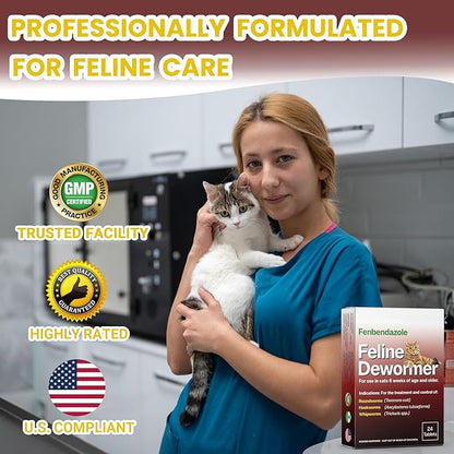 Dewormer for Cats & Kittens, Fenbendazole for All Wormers, Roundworms, Hookworms and Whipworms, 24 Tablets
