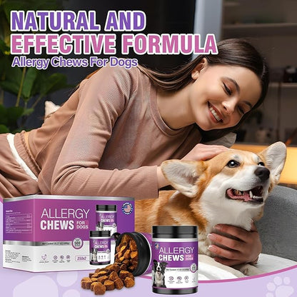 Dog Allergy Chews 500PCs,Dog Allergy and Itching Skin Relief Anti Itch Aller Immune Bites for Dogs Itching Licking Paws Treatment Relief Itchy Aller Probiotics Vitamins for Skin and Coat Allergies