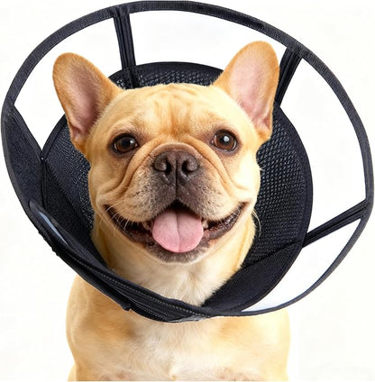 Soft Dog Cone, Stop Licking Deep Pet Recovery Collar After Surgery for Large Medium Dogs, Clear Plastic Breathable Elizabethan Head Neck Circle, Adjustable Comfortable Cones 20cm /8" Long (M Black)
