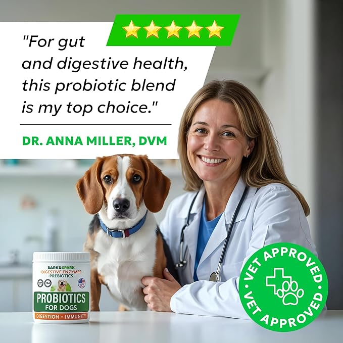 BARK&SPARK Dog Probiotics & Digestive Enzymes (Gut Health) Allergy & Itchy Skin - Pet Diarrhea Gas Treatment Upset Stomach Relief, Digestion Health Prebiotic Supplement Dog Treats (240Ct Chicken)