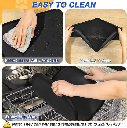 SMILOOL Silicone Pet Feeding Mat with Raised Edge for Food and Water, Dog Bowl Mats, Cat Bowls Placemat with High Lip for Floor Waterproof, Rubber Tray for Cats and Dogs 22 x 14 x0.8 Black