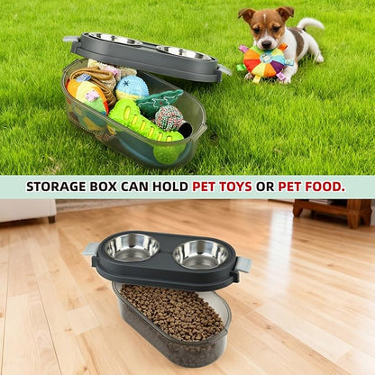 2 in 1 Elevated Dog Bowls with Pet Toys Storage Container, Basic Dog Bowls with Pet Food Storage Box