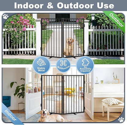 Metal Freestanding Dog Gates with Door for Outdoor Indoor,40'' Extra Wide 36'' Tall Free Standing Dog Gate for Doorways,Large Openings,Deck,Yard,Porch,Foldable Safety Pet Fence(Black,2 Panels)