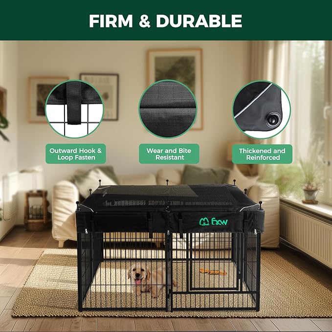 FXW Rollick Unleashed Dog Playpen for Indoor, Yard, RV Camping, 24 inch 6 Panels Dog Pen with Playpen Cover for Small and Puppy Dogs, Black│Patented