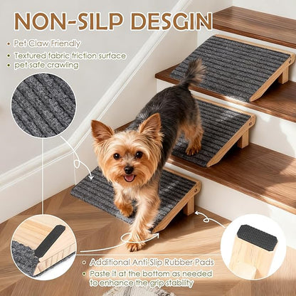 2 Pack Dog Ramp for Stairs - Foldable Wood Dog Stair Ramp with Non-Slip Carpet Surface, Portable Pet Steps for Stairs, Threshold- Assist Small Dog, Senior and Injured Dogs, Easy Store (Pet Safe)