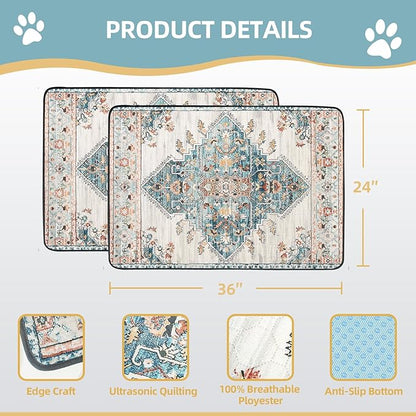 SCLOSE Washable Pee Pads for Dogs 2 Pack, 36" x 24" Reusable Puppy Pads Waterproof, Super Absorbent Dog Rugs, Leakproof, Dog Crate Pad, Playpen Mat, Whelping Pads, Blue Medallion