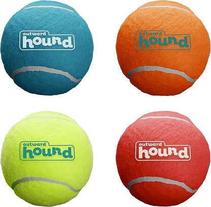 Outward Hound Squeaker Ballz – Squeaky Tennis Balls for Dogs 50 lbs and Over, Interactive Dog Toy for Fetch & Training, Large (3"), 4-Pack