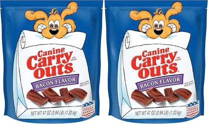 Canine Carry Outs Dog Treats, Bacon Flavor, 47 Ounce, Made with Real Bacon (Pack of 2)