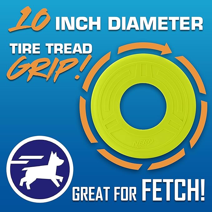 Nerf Dog Atomic Flyer Outdoor Dog Toy, 10 Inch Flying Disc Dog Fetch Toy, Rubber Dog Toy for Medium Dogs and Large Dogs, Green (Pack of 2)