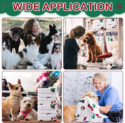 Chumia 8 Pcs Dog Towels for Drying Dogs Cats Pet Towels Bulk Puppy Microfiber Fast Drying Paw Bath Bathing Supplies Absorbent for Medium Pets(40 x 24 Inch,Dog Paw and Bone,Red Green)