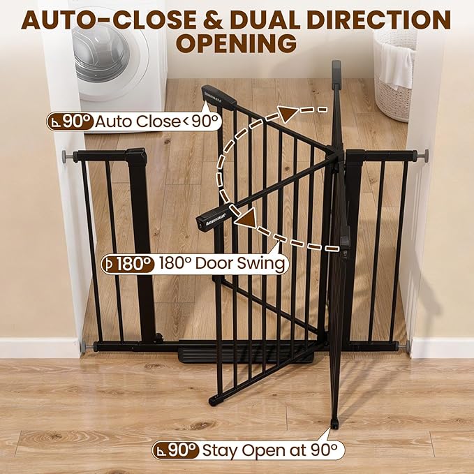 Baby Gate with Door, 26-40" Auto Close Dog Gate Indoor for Stairs Doorways, Easy Install Pressure Mounted Pet Gate, Easy Walk Through Child Safety Gate for the House, Black