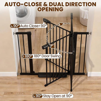 Baby Gate with Door, 26-40" Auto Close Dog Gate Indoor for Stairs Doorways, Easy Install Pressure Mounted Pet Gate, Easy Walk Through Child Safety Gate for the House, Black