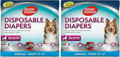 Simple Solution Dog Diapers, Medium, Female Dogs, Waist 15-23 in | Super Absorbent | Wetness Indicator | Disposable | 30 Count
