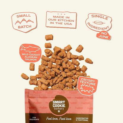 Smart Cookie Freeze Dried Salmon Bites - Single Ingredient Freeze Dried Treats for Dogs - Wild Caught Alaskan Salmon Dog Training Treats & Dog Food Topper - Made in USA - 2oz Bag, 3 Pack