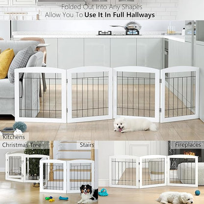 Dog Gate - 4 Panel Foldable Pet Gate Indoor for Doorways, House, Stairs, Freestanding Gate for Dogs - 80x24 -Inch Puppy Safety Fence by PAWLAND, White