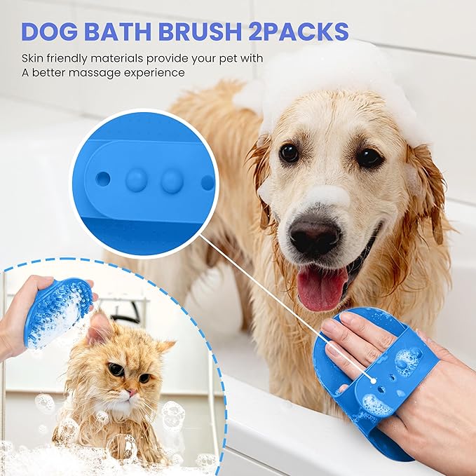 Self Cleaning Shedding Brush - 5-in-1 Professional Pet Grooming Kit Skin Friendly Grooming Tool for Dogs, Cats, and Puppies, Deshedding and Hair Removal for Long and Short Haired Pets, Blue