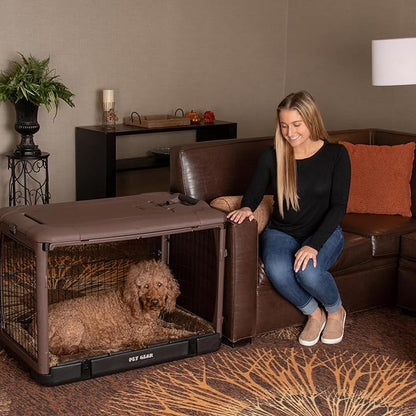 Pet Gear “The Other Door” 4 Door Steel Crate for Dogs/Cats with Garage-Style Door, Includes Plush Bed + Travel Bag, No Tools Required, Espresso, 36 Inch