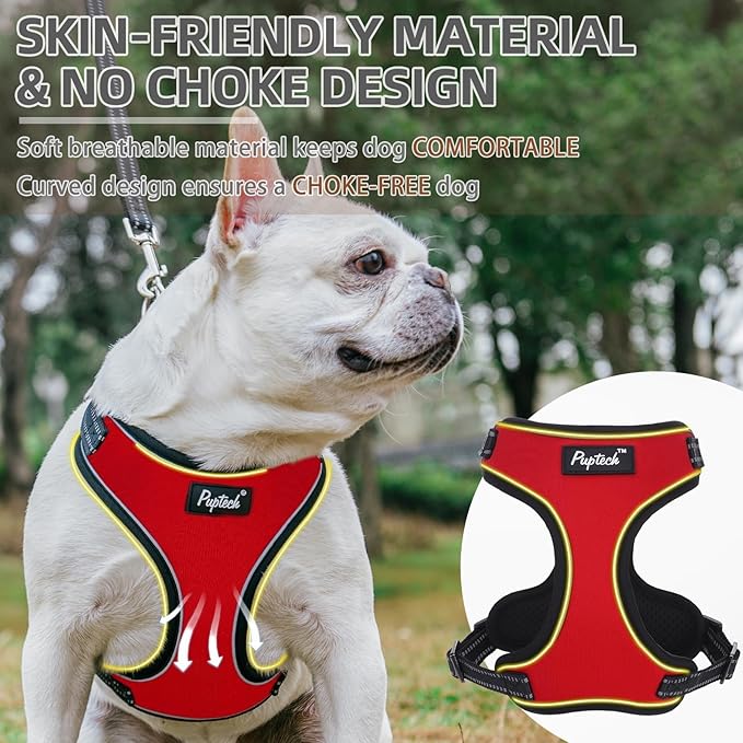 PUPTECK Dog Harness and Leash Set Medium Sized, Adjustable Reflective Escape Proof Puppy Vest, No Pull Walking Harness Easy Control