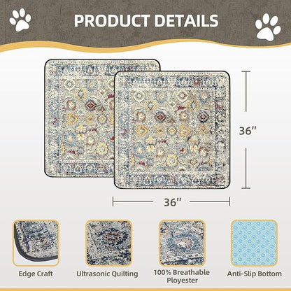 SCLOSE Washable Pee Pad for Dogs 2 Pack, 36" x 36" Reusable Puppy Pads Waterproof Dog Rugs, Super Absorbent, Leakproof, Dog Crate Pad, Playpen Mat, Whelping Pads, Vintage