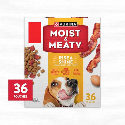 Purina Moist and Meaty Rise and Shine Awaken Bacon and Egg Flavor Soft Dog Food Pouches - 36 ct. Box