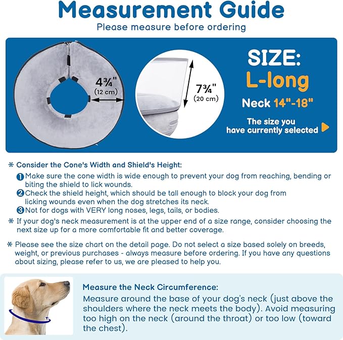 BARKLESS Dog Donut Collar, 2-in-1 Inflatable Dog Collars for After Surgery to Stop Licking Wounds, Patented Protective Donut Cone with Higher Shield for Large Pets (Grey, L-Long)