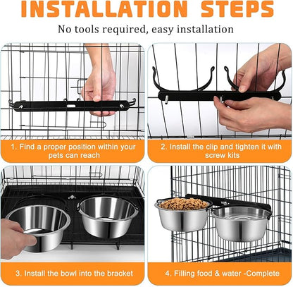 Dog Crate Water Bowl No Spill, ShineMe Dog Food and Water Bowl Set Mountable, Hanging Feeding Bowls for Dogs Cage - 28oz Crate Bowls for Small & Medium Dogs, Cats, Pets