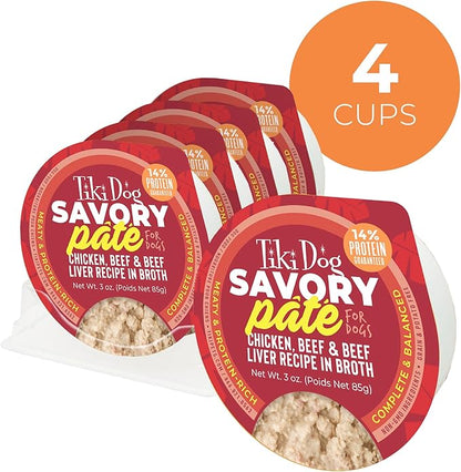 Tiki Dog Pate Dog Cat Food, Chicken, Beef & Beef Liver, 3 oz. Cup (4 Count)