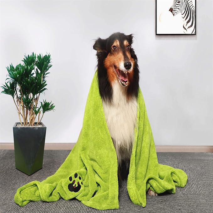 Dogvingpk Extra Large Dog Towel Super Absorbent Soft Microfiber Pet Bath Grooming Towels for Drying Dogs and Other Pets (XL-55" * 36", Green)