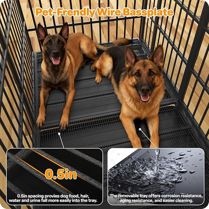 Hiwokk 78 Inch Heavy Duty Dog Crate, Indestructible Escape-Proof Dog Kennel for High Anxiety Large Dogs, Strong Metal Pet Cage with Double Doors, Lockable Wheels & Removable Tray, XL XXL XXXL