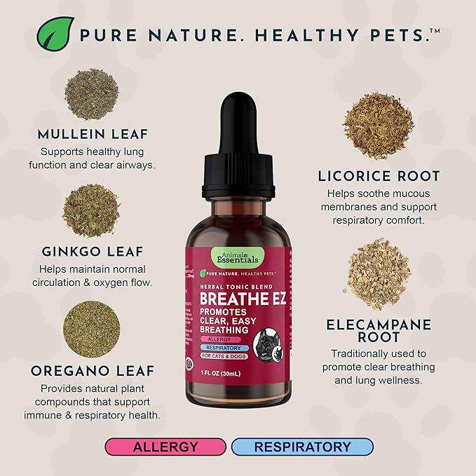 Animal Essentials Breathe EZ Herbal Supplement for Dogs & Cats, 1 fl oz - Supports Clear, Healthy Respiration-Breathing