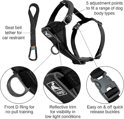 Kurgo Tru-Fit Smart Dog Walking Harness - Comfortable Fit - Adjustable Harness - Reflective Pet Wear - Quick Strap Release - Daily Walk Accessory - Includes Seat Belt Loop - Black - X-Small