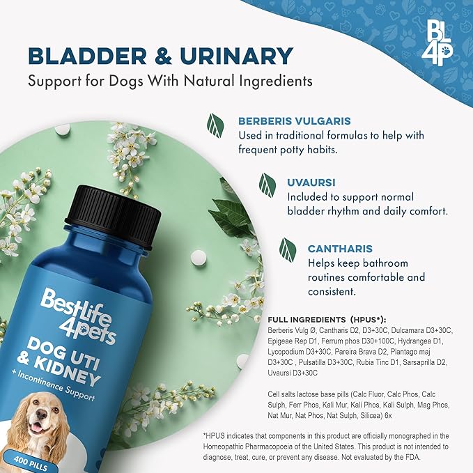 Dog UTI Treatment & Kidney Health Formula – Natural Dog Urinary Tract Supplements to Manage Urine Frequency & Leaks – Bladder Control Support for Urinary Incontinence & Renal Health – 2 Pack