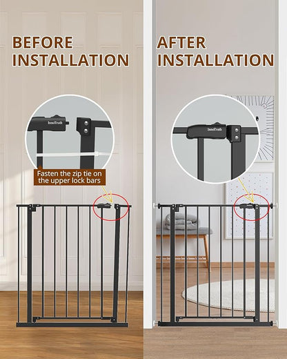 InnoTruth 28.9-42.1" Wide Baby Gate for Stairs, 30" Tall Dog Gates for Doorways Expandable One-Hand Open, Easy Walk Through Dual Lock Metal Pet Gates for Dogs, Black-Family & Mom's Choice Award Winner
