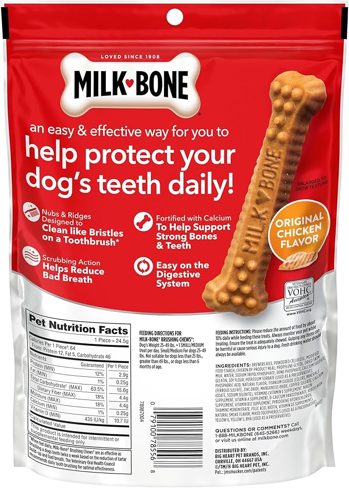 Milk-Bone Brushing Chews Original Chicken Flavor Daily Dental Dog Treats, Small/Medium, 7.1 Oz. Bag (Pack of 5)